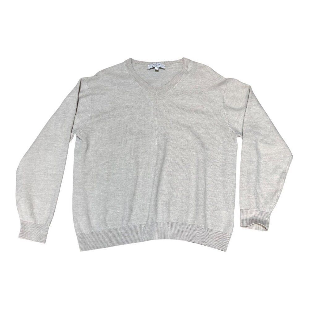 Turnbury Extra Fine Merino Wool V-Neck Sweater Mens Cream Beige Tan XL READ